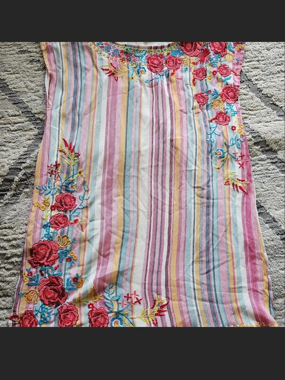 Savanna Jane Pink Multi Striped Throw with Rose Embroidery